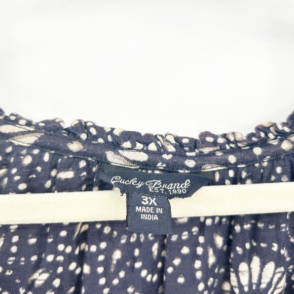 Lucky Brand Womens Artsy Casual Work Viscose Peasant Blouse Size‎ 3X Navy White - Picture 5 of 7